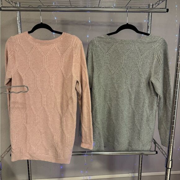 Like New - J. Jill Long Sleeve Soft Cable Knit Tunic Sweater - Pink / Gray - S - Picture 6 of 7